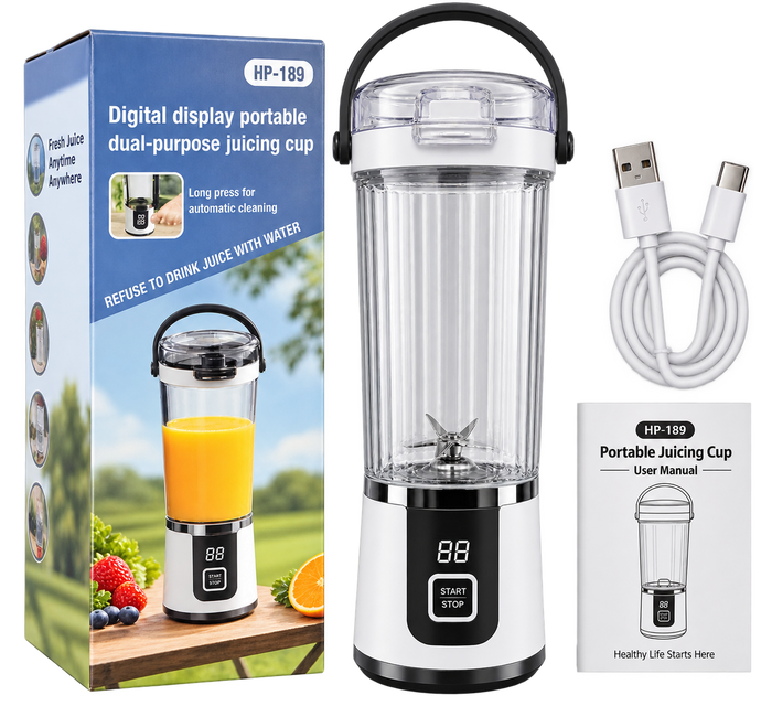 HP-189 Portable USB Rechargeable Juicer Blender Cup with Digital Display