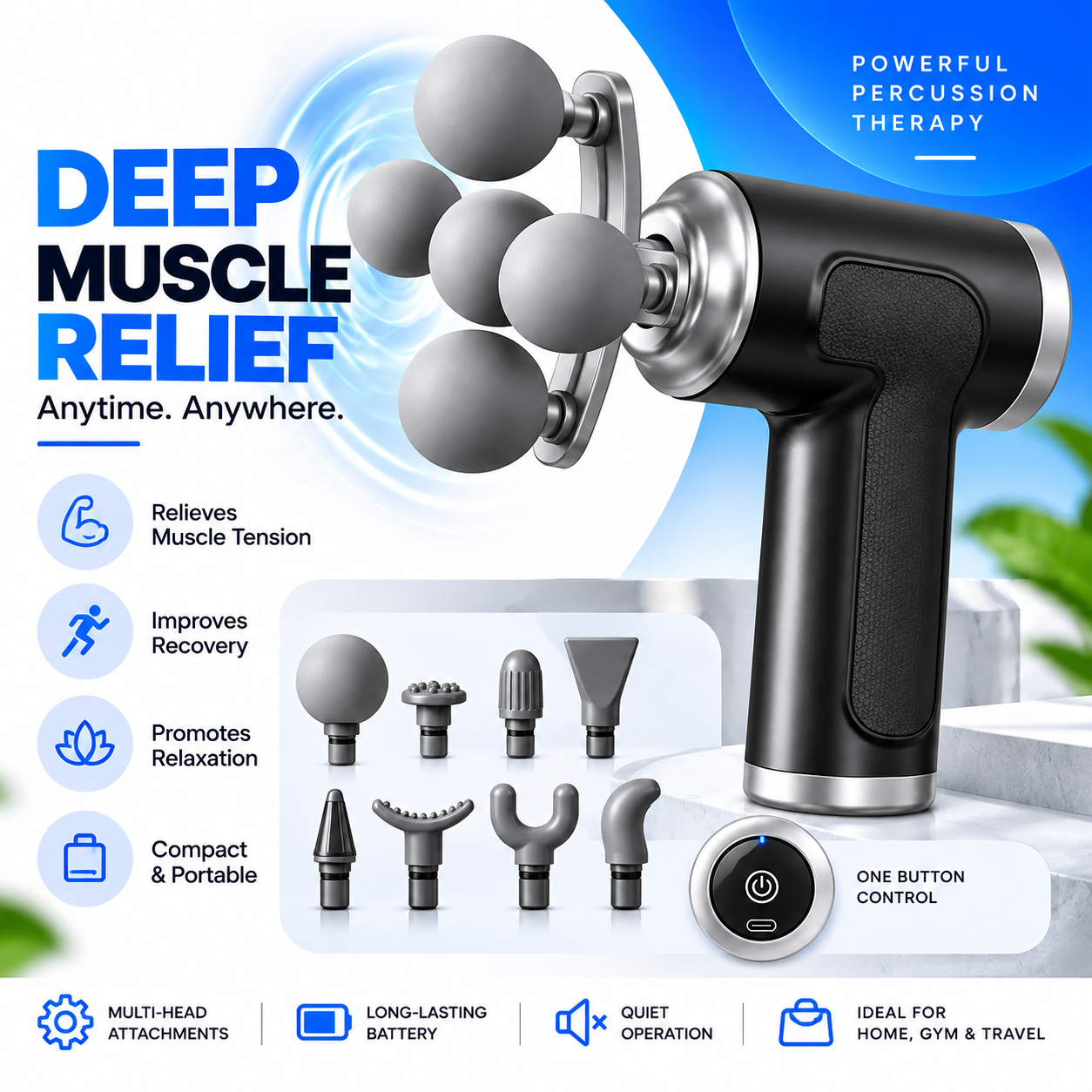 High-Power 5-Head Electric Massage Gun
