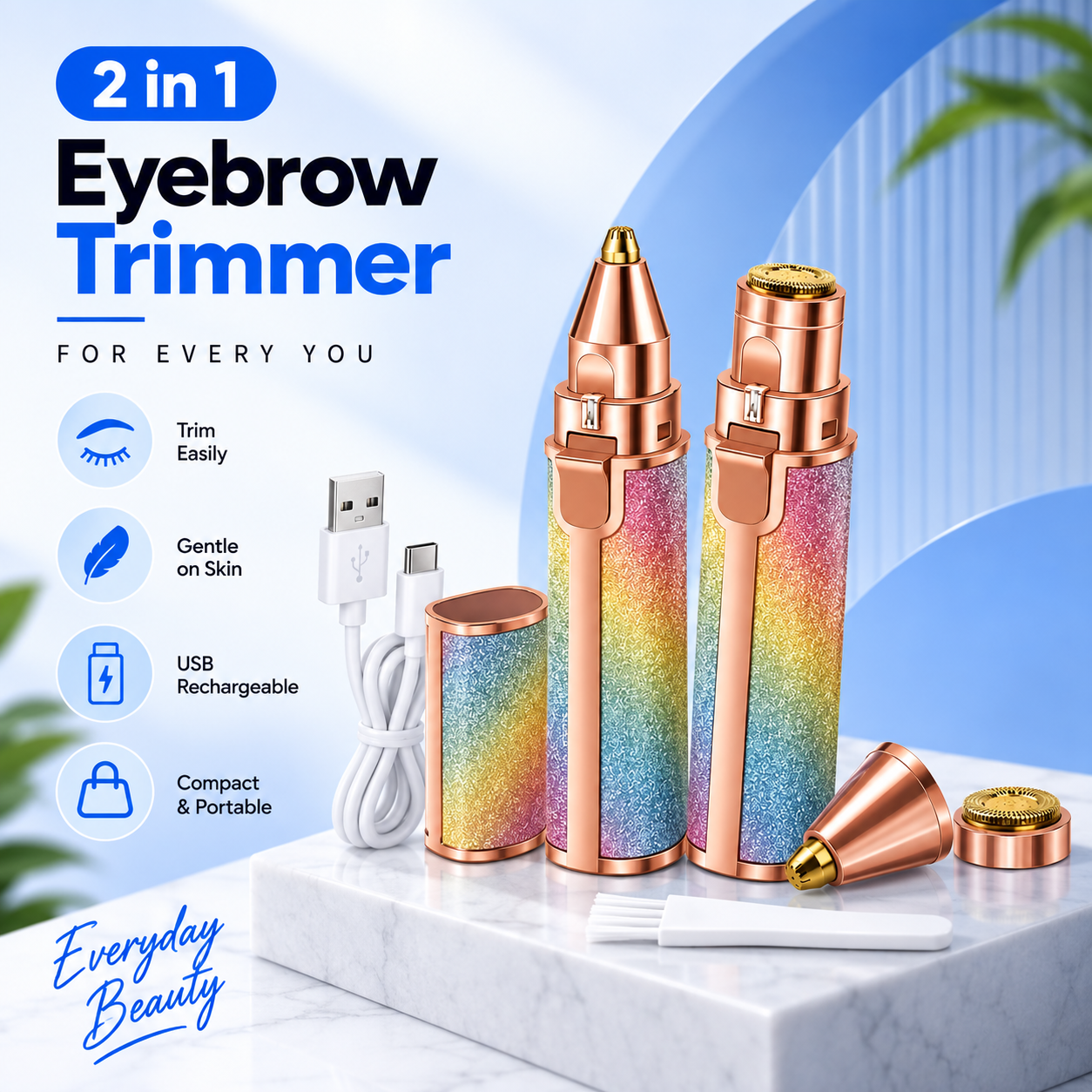 Chargeable 2 in 1 Eyebrow Trimmer and Facial Hair Remover for Women