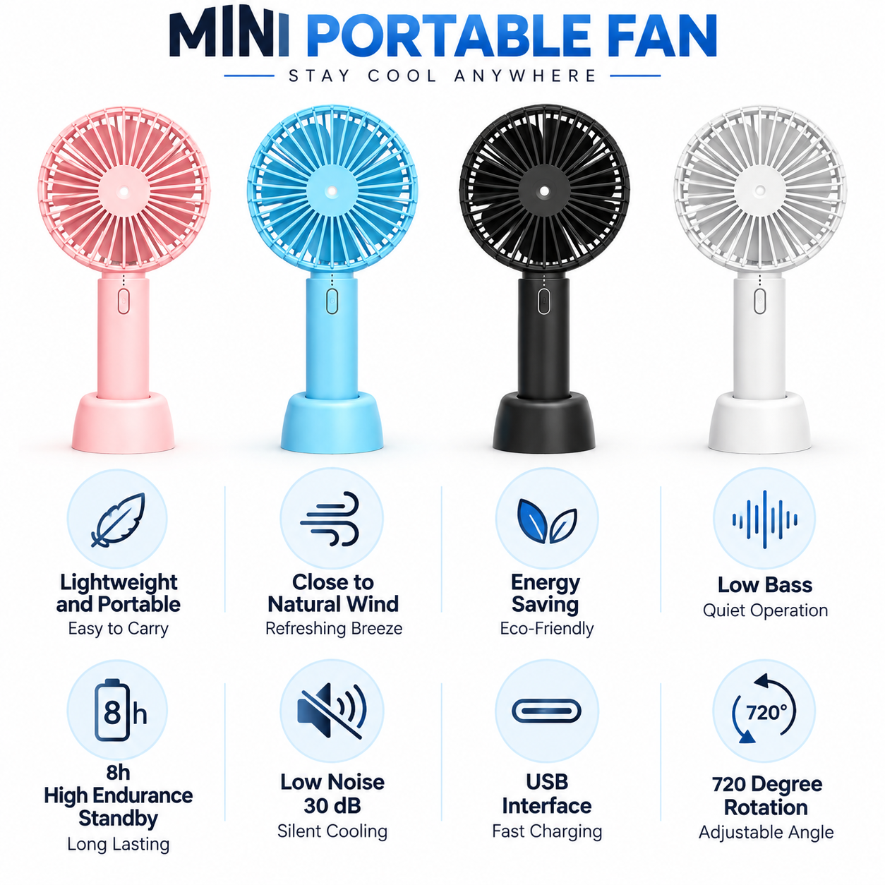 Portable USB Rechargeable Fan – Compact Battery-Powered Mini Hand Fan