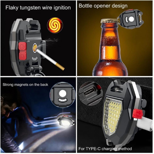 Keychain LED Flashlights, Rechargeable Flashlights with Lighter, Whistles, Screwdriver, Bottle Opener