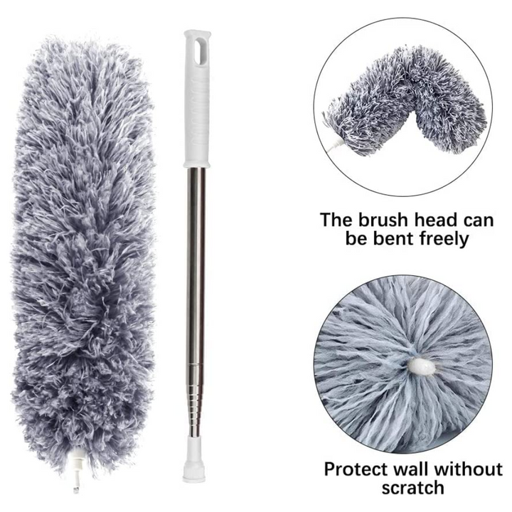 Microfiber Feather Extendable Duster with 100 inches Extra Long Pole, Bendable Head & Long Handle for Cleaning Fan, High Ceiling, Blinds, Furniture & Cars (Grey)
